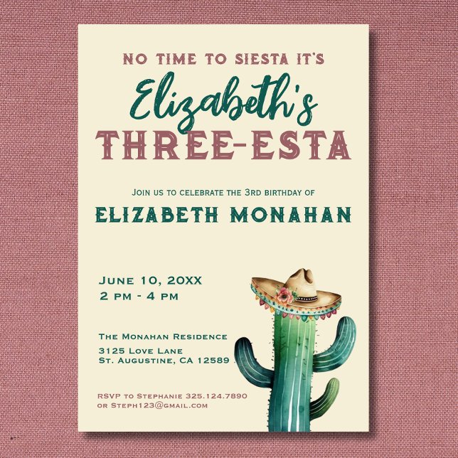 Invitación Fiesta Watercolor Cactus Tres Años (Subido por el creador)