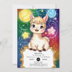 Invitación Fiesta Watercolor Llama Cumpleaños