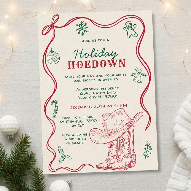 Invitación Fiesta Western de Navidad con Garabatos Dibujados  (Subido por el creador)