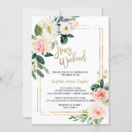 Invitación Fiesta White Rubor Floral Gold Bachelorette Weeken