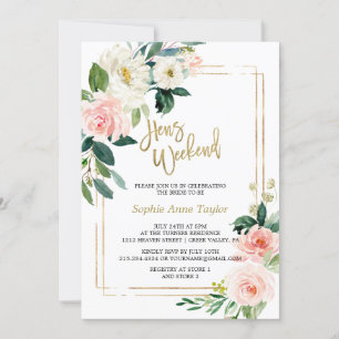 Invitación Fiesta White Rubor Floral Gold Bachelorette Weeken