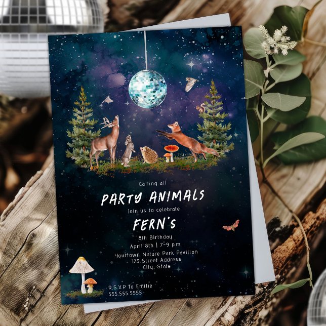 Invitación Fiesta Woodland Animales Galaxy Disco Cumpleaños (Subido por el creador)