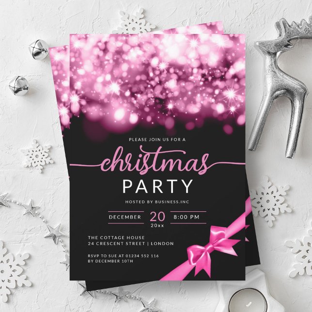 Invitación Fiesta Xmas de Hot Pink Winter Sparkling Company (Hot Pink Winter Sparkling Company Xmas Party Invitation)