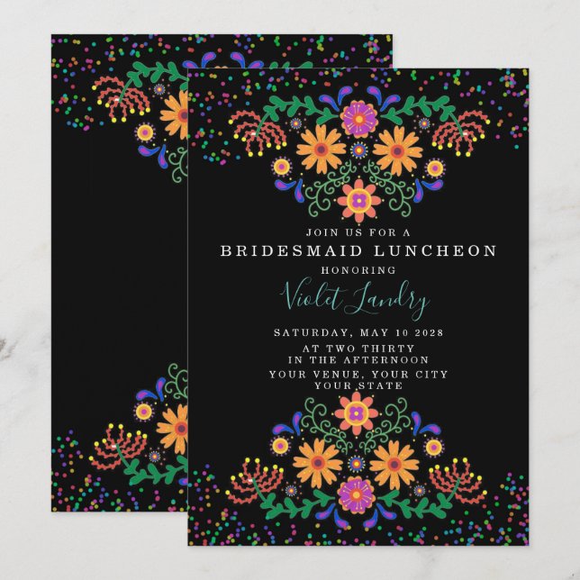 Invitación Fiesta y Cactus Colorful Bridesmaids Luncheon (Anverso / Reverso)
