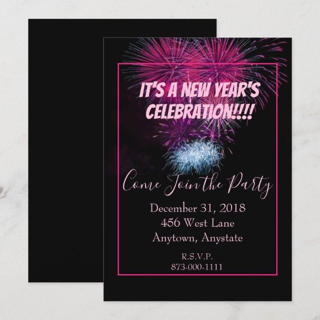 Invitación Fiesta y Celebraciones de Año Nuevo (Anverso / Reverso)