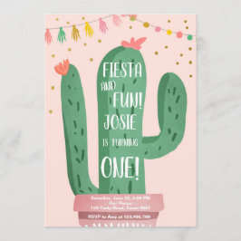 Invitación Fiesta y Chica divertida Cactus rosado Primer cump