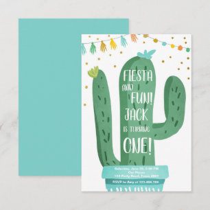 Invitación Fiesta y Fun Boy Blue Cactus 1er cumpleaños