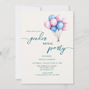 Invitación fiesta y globos azules revelados por sexo