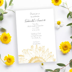 Invitación Fiesta Yellow Graphic Sunflower Sweet 16
