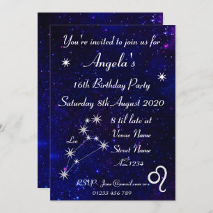Invitación Fiesta Zodiac Leo Galaxy personalizado