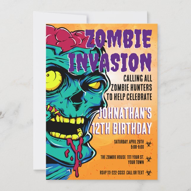 Invitación Fiesta Zombie Birthday Halloween Kids (Anverso)