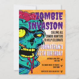 Invitación Fiesta Zombie Birthday Halloween Kids