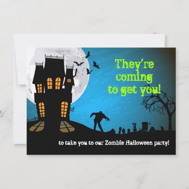 Invitación Fiesta Zombie Graveyard Halloween (Anverso)