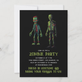 Invitación Fiesta Zombie Halloween. Divertido Verde y Negro