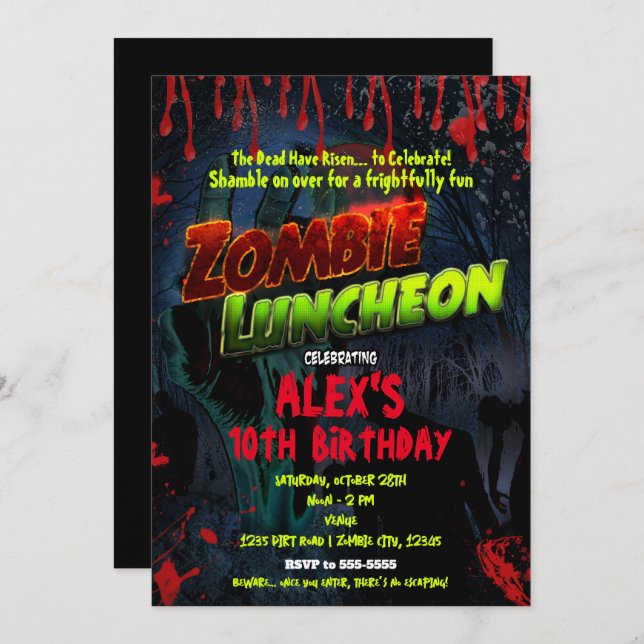 Invitación Fiesta Zombie Luncheon de Halloween (Anverso / Reverso)