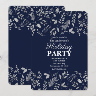 Invitación Fiestas Botánicas de Invierno Hojas Azules y Plate