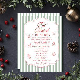 Invitación Fiestas Corporativas de Navidad Cóctel Rayas Verde