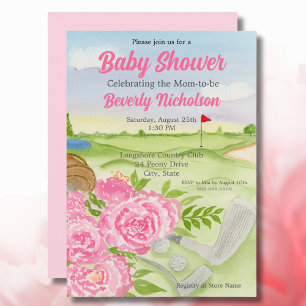 Invitación Fiestas De Baby Shower Peonies En El Campo De Golf