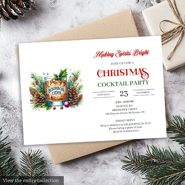 Invitación Fiestas de cócteles navideños impresos con estilo (Chic bourbon printable holiday cocktails party Invitation)