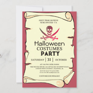 Invitación Fiestas de disfraces de piratas de Halloween Ahoy 