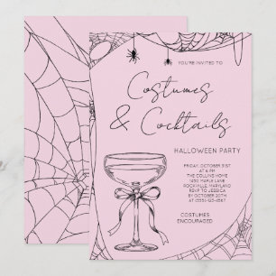 Invitación Fiestas de Halloween para adultos con trajes rosad