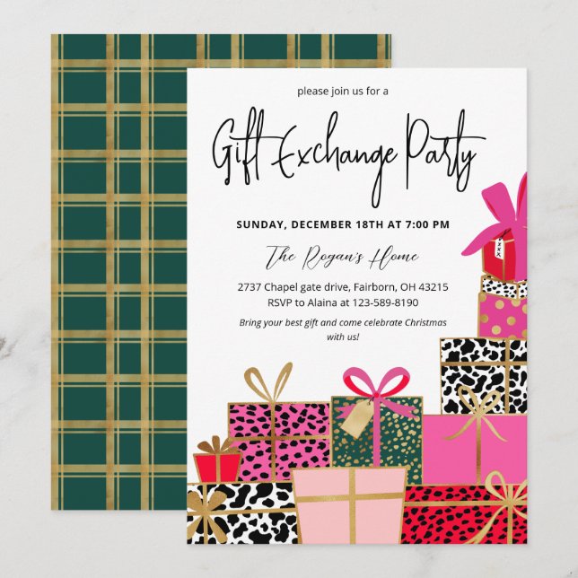 Invitación Fiestas de Intercambio de Regalos de Navidad con R (Anverso / Reverso)