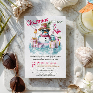 Invitación Fiestas de la piscina de Snowman en julio