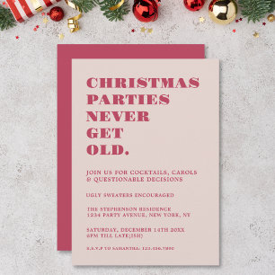 Invitación Fiestas de Navidad Divertidas Nunca Envejecen Rosa