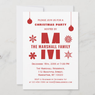 Invitación Fiestas navideñas de Monograma Rojo