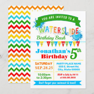 Invitación Fiestas primarias de verano de cumpleaños de tobog