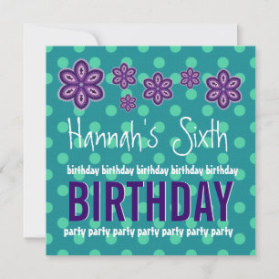 Invitación Fiestas púrpuras de sexto cumpleaños Personalizado