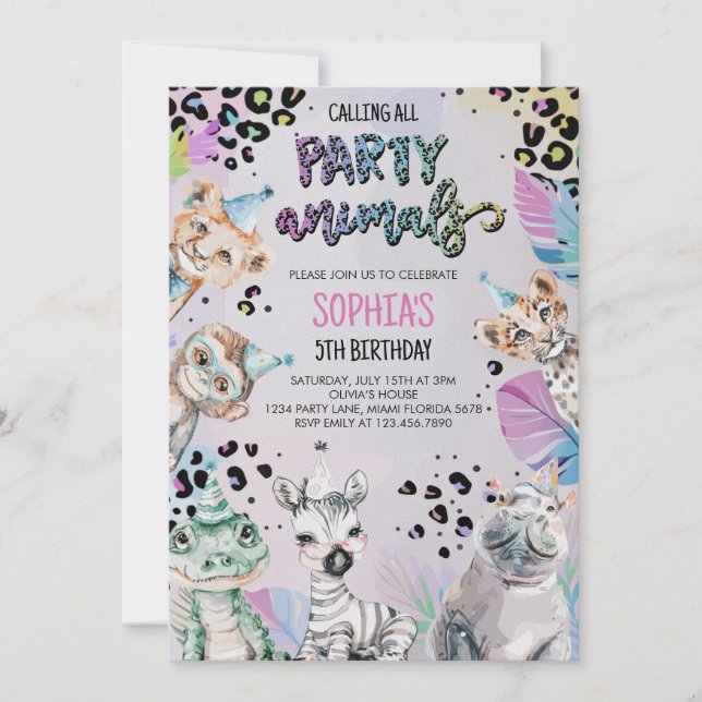 Invitación Fiestas salvajes de Safari animales jungla animale (Anverso)