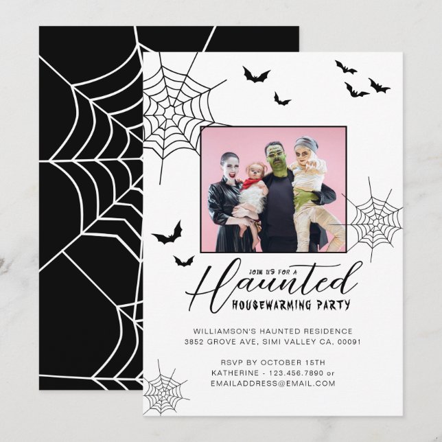 Invitación Fiestas Spiderwebs y Bats Fotografía de Calentamie (Anverso / Reverso)