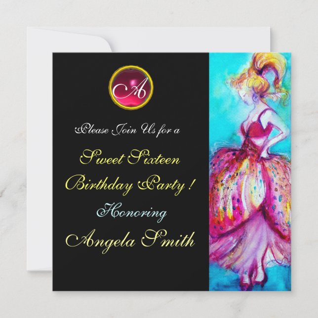 INVITACIÓN FIFSTA DE QUINCE AÑOS MUJER JOVEN CON LETRA MONOGR (Anverso)