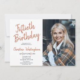 Invitación Fiftieth Birthday Photo Rustic Boho Script  50th 