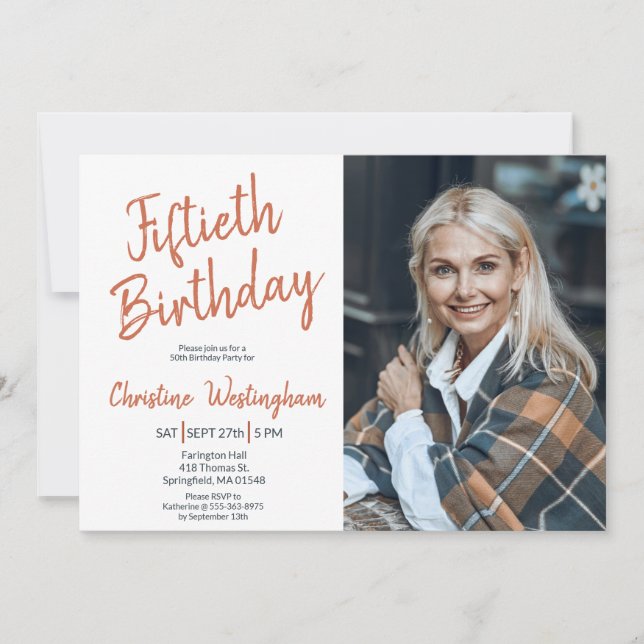 Invitación Fiftieth Birthday Photo Rustic Boho Script  50th  (Anverso)