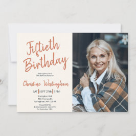 Invitación Fiftieth Birthday Photo Rustic Boho Script  50th 