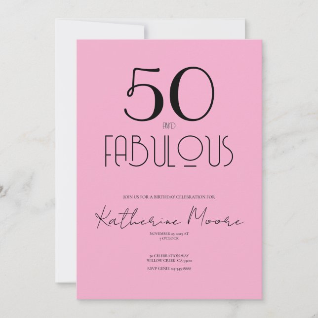 Invitación Fifty and Fabulous 50th Birthday Party  (Anverso)