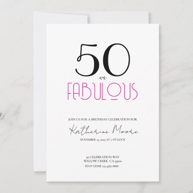 Invitación Fifty and Fabulous 50th Birthday Party  (Anverso)