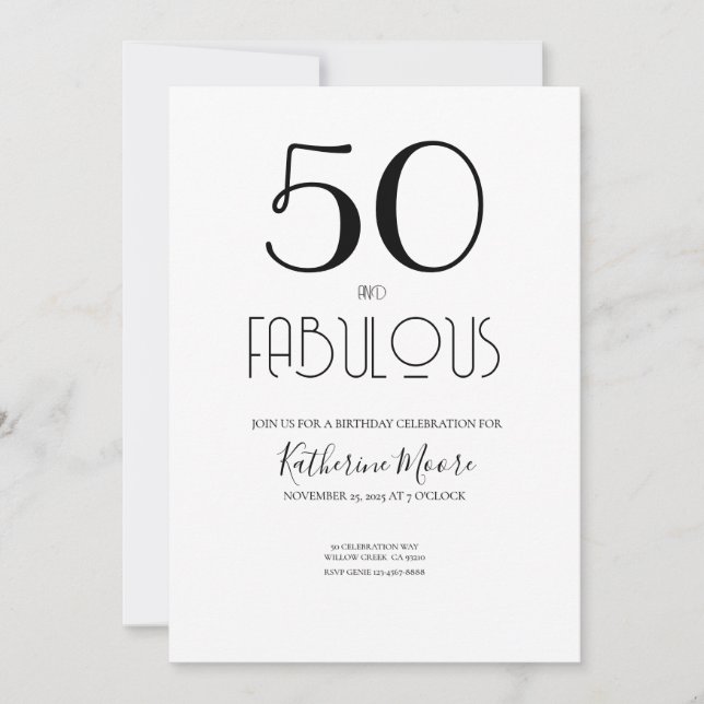 Invitación Fifty and Fabulous 50th Birthday Party  (Anverso)