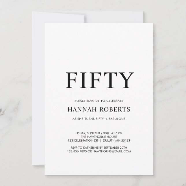 Invitación Fifty and Fabulous Black 50th Birthday Party  (Anverso)