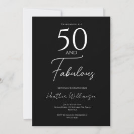 Invitación Fifty and Fabulous Black 50th Birthday Party