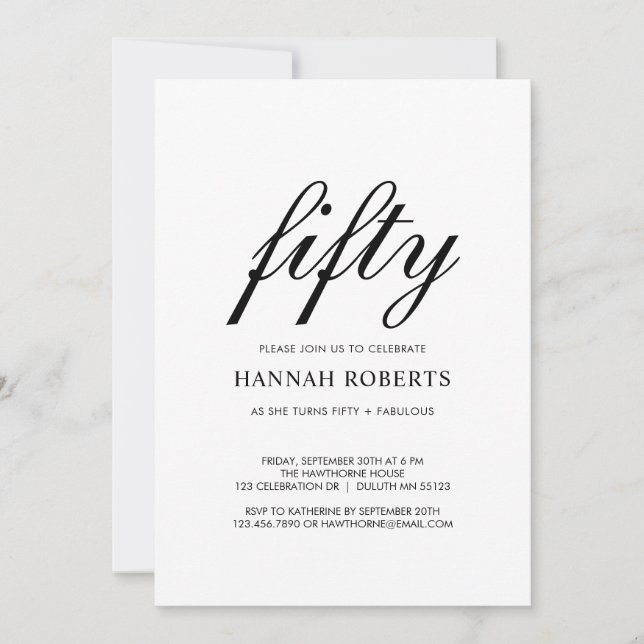 Invitación Fifty and Fabulous Black 50th Birthday Party  (Anverso)