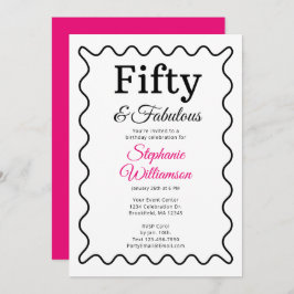 Invitación Fifty and Fabulous Black and Pink Script