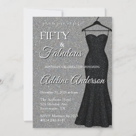 Invitación Fifty and Fabulous Black and Silver 50th Birthday