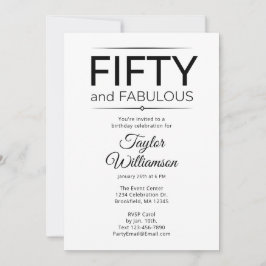 Invitación Fifty and Fabulous Black and White Script