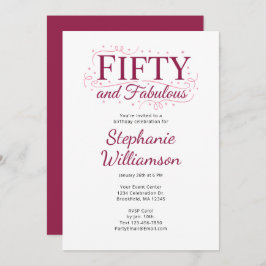 Invitación Fifty and Fabulous Black Berry Pink Script