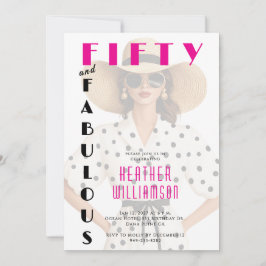 Invitación Fifty and Fabulous Black Pink 50th Birthday