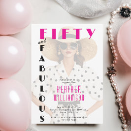 Invitación Fifty and Fabulous Black Pink 50th Birthday 