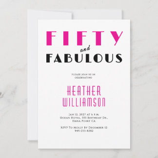 Invitación Fifty and Fabulous Black Pink 50th Birthday 
